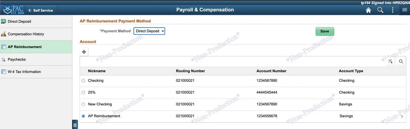 Click Save. The new account is added and selected as the default. 