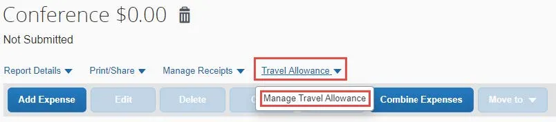 The Travel Allowances screen appears.