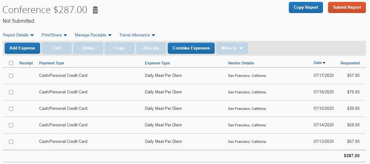 Continue to Add Expenses to the Report, such as Airfare, Hotel/Lodging or Ground Transportation.
