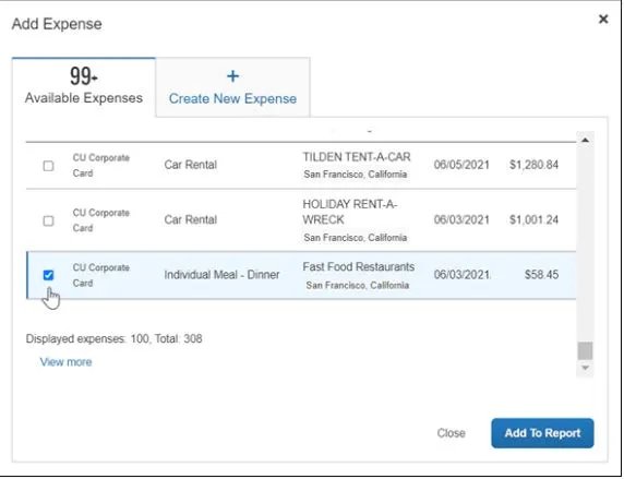 Click the Add Expense button. The Add Expense window appears. 