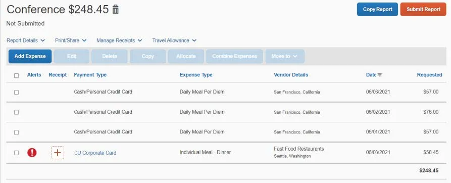 The Expense Item appears on your Report.