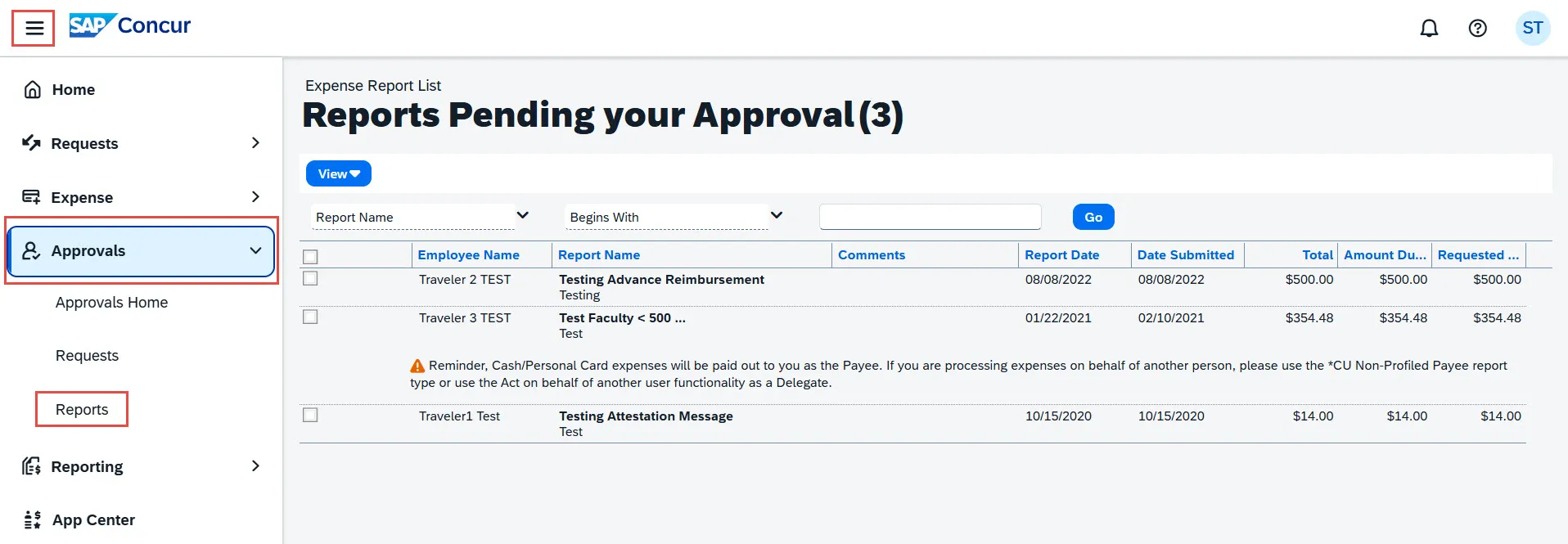 Approval > Reports