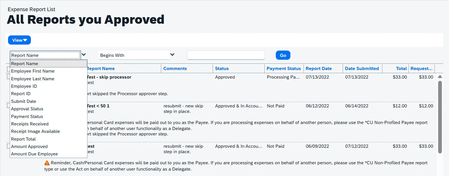 All Reports you Approved
