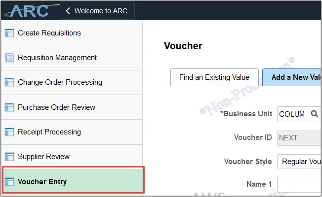 Or, click the NavBar > Main Menu >Accounts Payable > Vouchers > Add/Update > Regular Entry.