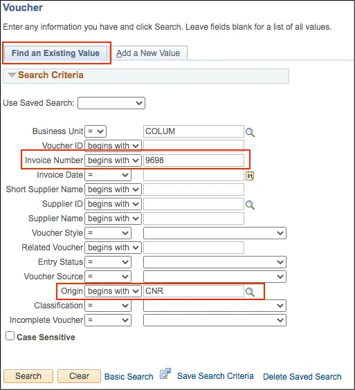 Click the Find an Existing Value tab.