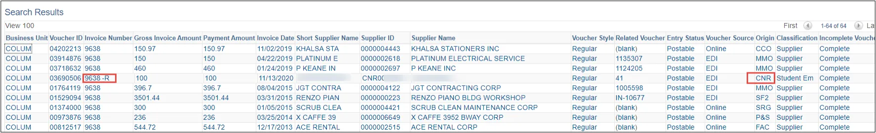 Depending on the Concur transaction type, the Invoice Number will display the Concur Report Key appended with an R, A, or C. Refer to the ARC Voucher to Concur Field Mapping section of this Job Aid for details.