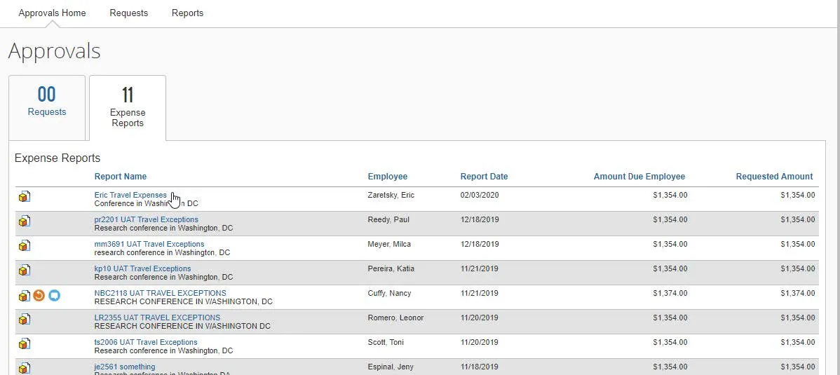 The Approvals screen appears.