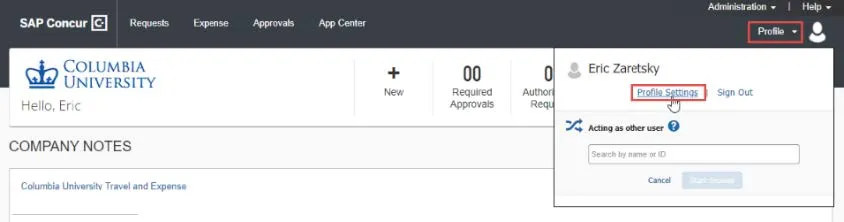 Click Profile on the top right of your screen and select Profile Settings. 