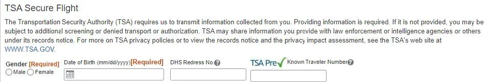 Scroll down to the section for TSA Secure Flight. 