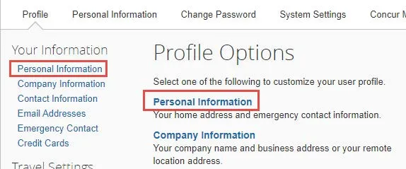 Click the Personal Information link from the left menu or from the Profile Options. 