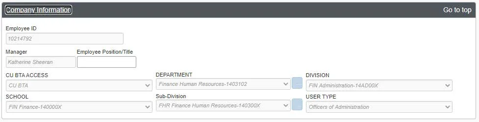 Your Company Information (University role, department, etc.) will be pre-populated from PAC.