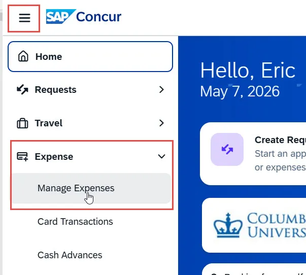 Navigate to Manage Expenses