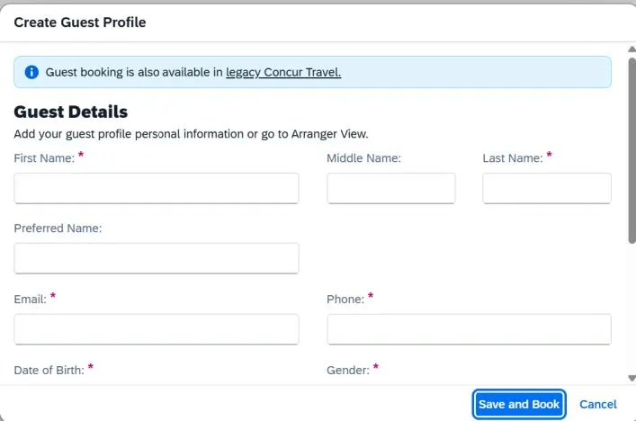 The Create Guest Profile window.