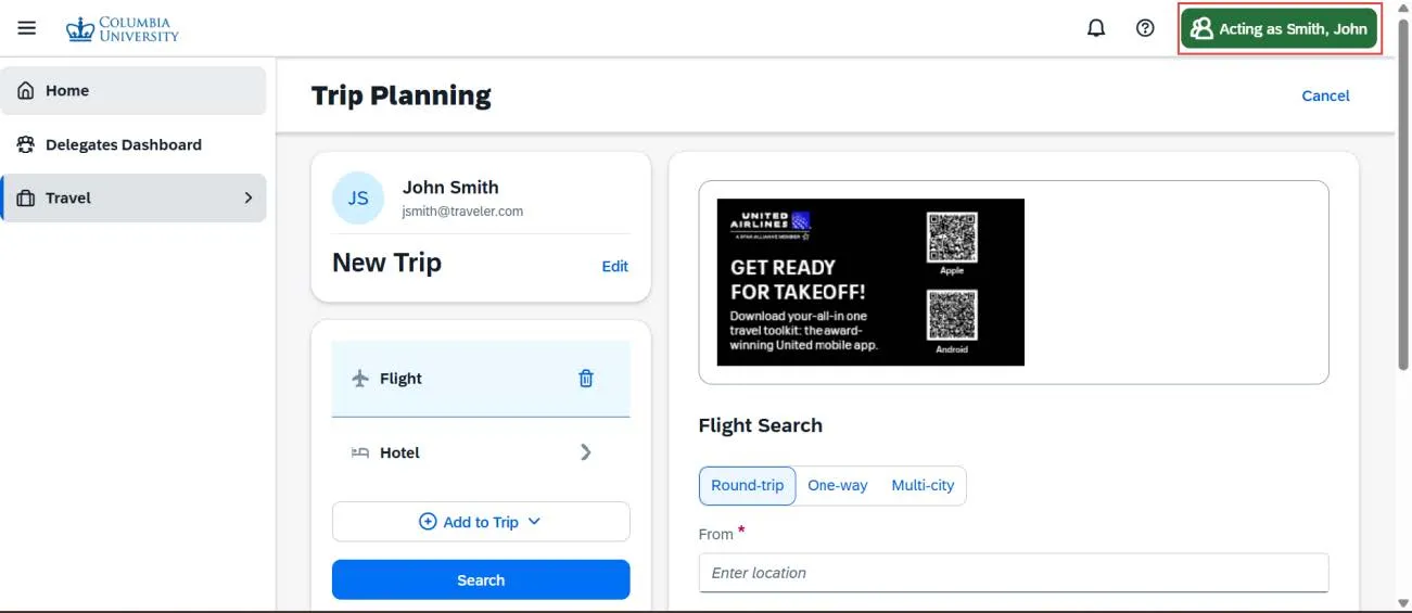 Trip planning window. 