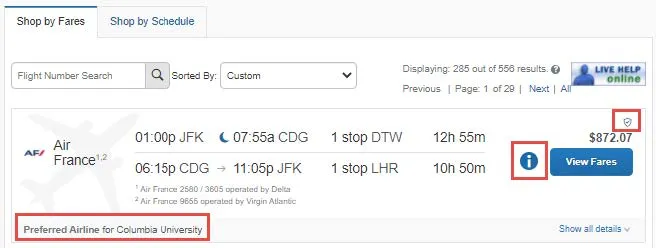 Enter your travel preferences and click Search.