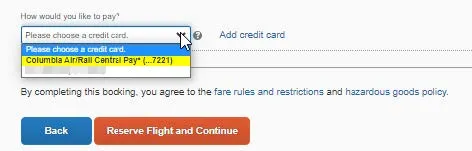 After selecting the desired travel item, review the details and select How would you like to pay? before reserving. 