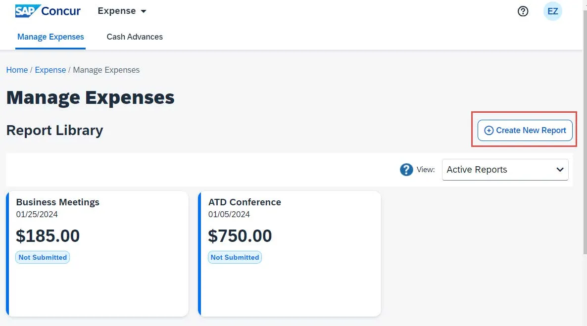 Click the Home dropdown and select Expense. 