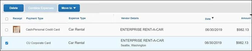 Select the items from Available Expenses to move to a new or existing Expense Report.