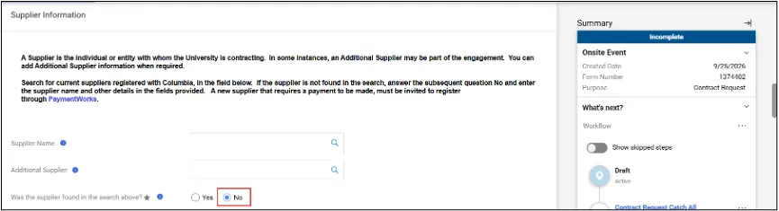 Screenshot of an example of Supplier Information