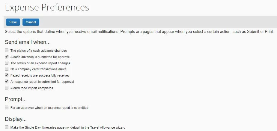 Click Expense Preferences.