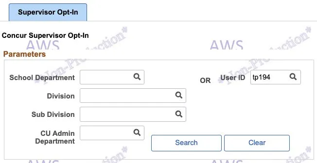 In ARC, navigate to NavBar > Columbia Specific > Concur > Setup > Concur Supervisor Opt-In. 